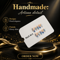 Faux ongles courts en PMMA, faits à la main, en forme d'amande, à presser, avec motifs floraux et strass, pré-conçus pour les doigts