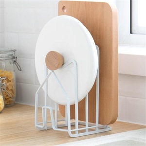 Étagère de rangement de cuisine moderne en acier inoxydable sur pied pour planches à découper, couvercles et filtres – Étanche, non pliable, double niveau - Product Image 4