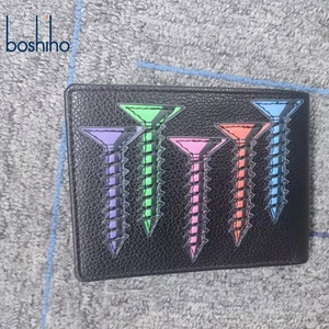BOS24101502 Customizable Vintage Genuine Leather <b>Wallet</b> Unisex Luxury Short Open <b>Waterproof</b> Colorful Hollow Design RFID Stylish - Product Image 1