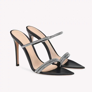 Chaussures à talons hauts pour femmes <span class=keywords><strong>GR</strong></span> Same Style 2025, nouvelle collection été, en microfibre nude, semelle en caoutchouc, strass, à porter de deux façons, bout pointu, ouvert - Product Image 5