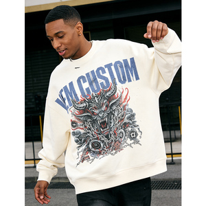 เสื้อสเวตเชิ้ตคอกลมผู้ชายแบบสวมหัว 400 GSM สไตล์สตรีทแวร์ พิมพ์ลายดิจิตอลแบบทำเก่า พร้อมโลโก้ OEM ตามสั่ง - Product Image 3
