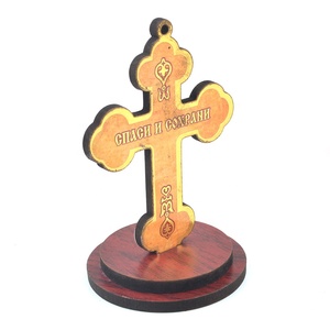 Icona greco-ortodossa antica statua di gesus in legno a croce Base ecologica MDF rovere di pino Paulownia lucido incisione regalo - Product Image 2