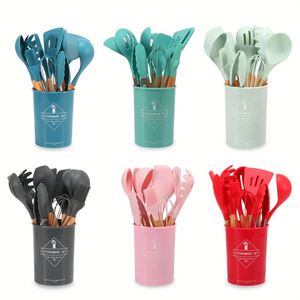 <b>Silicon</b> Baby Food Home Kitchen <b>Tools</b> Accessories Utensils Set Wooden Bamboo Household Buffet Utensils - Product Image 4