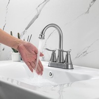 Keran Wastafel 2 Gagang Putar 360 Derajat, Model Centerset 4 Inci, Lubang Tunggal, untuk Wastafel Vanity, 4011B-NA, Warna Emas Brushed, Dilengkapi Pop Drain