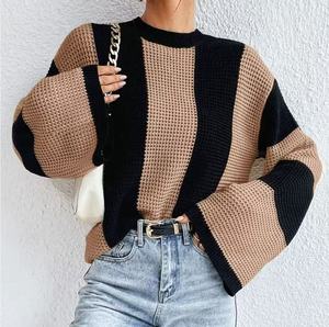 Maglione da <span class=keywords><strong>Donna</strong></span> Oversize Stile Europeo Autunno/Inverno, Maglia a Righe Verticali Larga, Versatile con Collo Tondo - Product Image 6