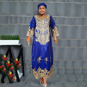 Customized African National Fashion High Quality Bazin Embroidery H D Dress Female Long Dress