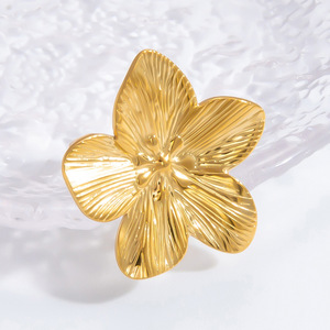 Stainless Steel Flower Jewelry <b>Set</b> For Women Gold Tone Ring Earrings <b>Bracelet</b> Fashion Accessory - Product Image 3