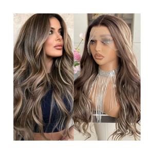 2024 Chocolate Brown <b>Lace</b> <b>Front</b> <b>Wig</b> Highlight Ash Blonde 13x4 Long Body Wave for Synthetic Fiber Transparent 22Inch Women - Product Image 1