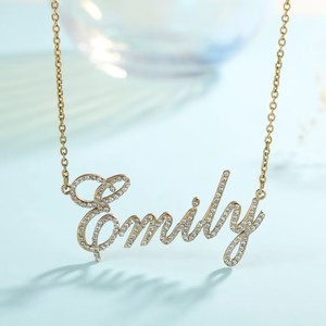New Customized Stainless Steel Metal Personalized <strong>Necklace</strong> with Diamond Inlay, Women's Gift Customized Name Letter <strong>Necklace</strong> - Product Image 6