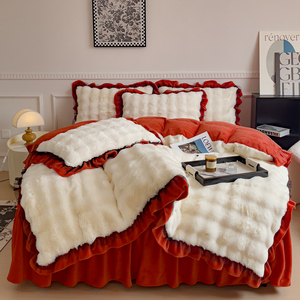 Juego de edredón de cama doble tamaño King de 4 piezas de lujo, edredón y funda de almohada de terciopelo suave, ropa de cama moderna elegante - Product Image 3