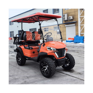 Electric Orange Golf Cart 4 Seater With Roof And Tires <b>For</b> Sightseeing Use - Product Image 1