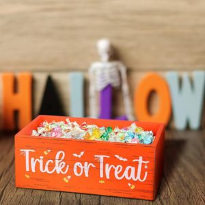 กล่องเก็บขนมฮาโลวีนไม้ทรงสี่เหลี่ยม กล่องตกแต่งโต๊ะทำงานพร้อมดีไซน์ Trick Or Treat และ Boo - Product Image 2