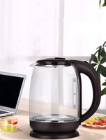 Bouilloire électrique en verre borosilicate de 2,0 L pour faire bouillir de l'eau, bouilloire à thé et cafetière, LED bleue, arrêt automatique, 360° °   Base, OEM