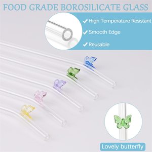 Paille en verre 16 oz, paille en verre borosilicate haute résistance, paille en verre réutilisable en forme de nœud papillon, disponible en plusieurs couleurs - Product Image 3