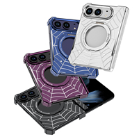 Coque de téléphone antichoc en métal motif toile d'araignée sans bordure pour iPhone Duo avec protection intégrale de la charnière, support magnétique rotatif et anneau de maintien