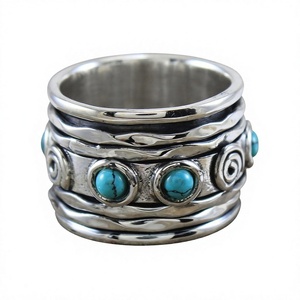 925 Sterling Silver Turquoise Gemstone Spinner Ring Handmade Wide Meditation Worry Ring for Women Rotating Multi-Band Rings - Product Image 1