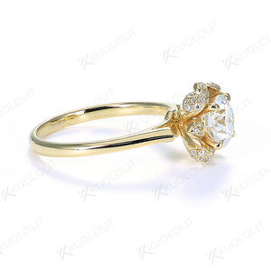 แหวนมอสซาไนต์ทรงกลมขนาด 6.5 มม. รุ่น Kuololit HK 1CT สำหรับผู้หญิง ทองคำแท้ 18K 14K 10K สีเหลือง คุณภาพ D/VVS1 เหมาะสำหรับแหวนหมั้นและงานแต่งงาน - Product Image 4