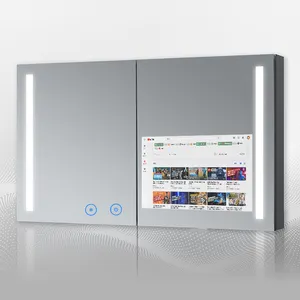 Wholesale Mirrored Cabinet Touch Switch Medicine Storage Washroom Toilet Led Bathroom Cabinet With Smart Mirror Android OS