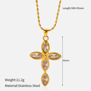 Collar con colgante de Cruz de acero inoxidable chapado en oro para joyería de moda para mujer N374 - Product Image 6