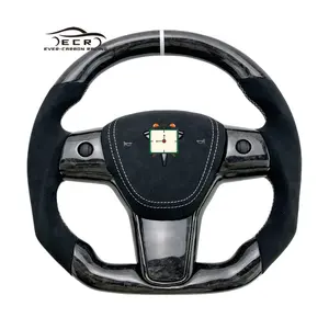 Ever-Carbon Racing ECR Best Selling Forged Carbon Fiber Steering Wheel For New Style Steering Wheel Car Flat Tesla