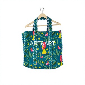 Art&Art Women's Striped Ethnic Rajasthan <b>Medium</b> 100% Cotton High Quality Shopping Bag Zipper Closure Hand Length Handle Daily - Product Image 1