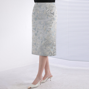 Women's Ink Wash Print Midi Skirt Regular Waist Satin Fabric Micro Elasticity Tight Fit Office Wear Spring Summer 2025 - Product Image 3