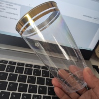 Gobelets en plastique transparents réutilisables de 16 oz imprimés avec logo souvenir et gobelet à boisson à double bord doré pour les fêtes de dessert et les mariages