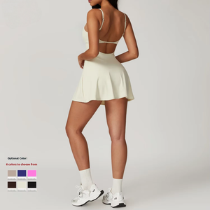 Áo liền quần quần vợt nữ có đường viền cổ vuông thoáng khí, nhanh khô, thấm hút ẩm, dây đeo vai có thể điều chỉnh cho các môn thể thao trên sân - Product Image 3