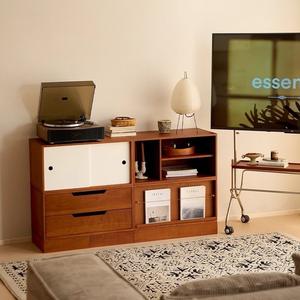 Armoire modulaire sur pied, armoire de rangement basse, style vintage, armoire de salon, bois de buis, 5 compartiments, utilisation adulte - Product Image 1
