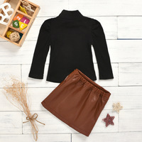 Conjunto de ropa de moda para niñas, conjunto de 2 piezas con Jersey y falda de cuero pu, ropa para niñas de 0 a 5 años