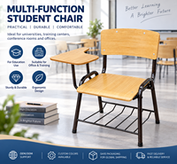 Chaise d'école en bois, tabouret, fauteuil avec tablette d'écriture, chaises pour étudiants universitaires, chaises pour lycéens, collégiens