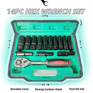 Kit d'outils à main à cliquet hexagonal manuel en acier au carbone 14 pièces, ensemble de perceuses à percussion, étui rigide, OEM disponible, marque ML, modèle MLJ-T148 - Product Image 2