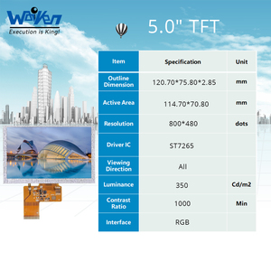 5.0 inch TFT LCD hiển thị <span class=keywords><strong>Modules</strong></span> với 800*480 Độ phân giải đầy đủ góc nhìn st7265 điều khiển IC - Product Image 2