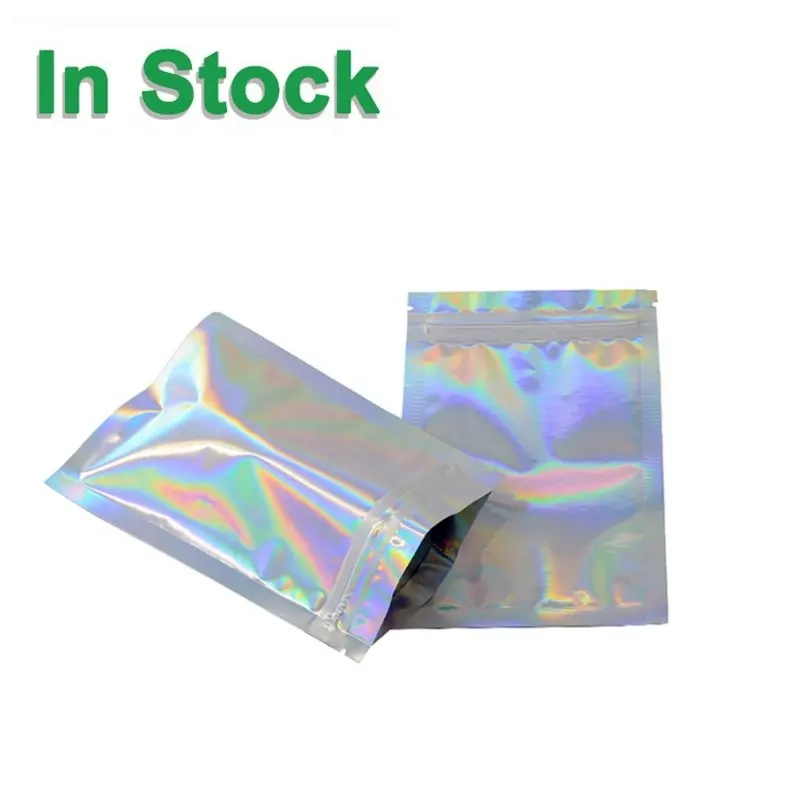 Holographic Laser Film Flat Reusable Zip Lock Double Side Foil High Barrier Smell Proof Food Storage Mylar Zipper Bags