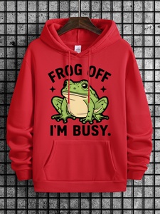 Sweater Hoodie Pria Lengan Panjang Kasual Trendy Motif Grafis Katak I'M BUSY Bahan Satin Serat Bambu dengan Tali Serut Cepat Kering - Product Image 1