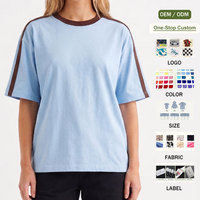 T-shirt personnalisé pour femme, coupe oversize, à rayures latérales, manches courtes, 100% coton, col rond, style décontracté et ample, épaules tombantes, idéal pour l'été
