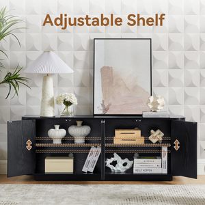 Buffet 2026 avec rangement, <span class=keywords><strong>console</strong></span> de <span class=keywords><strong>bar</strong></span> à café moderne en bois cannelé pour salon, cuisine, salle à manger - Product Image 6