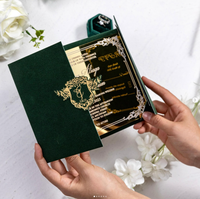 Tarjeta de Invitación de Boda Acrílica de Lujo con Lámina Dorada, Diseño Único y Personalizado, con Sobre de Terciopelo Trifold, Ecológica, para Fiestas y Festivales