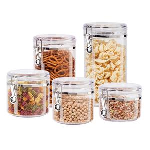 Food Grade 5 Piece <strong>Acrylic</strong> Canister Set Food Jars Clear Airtight Canister Set Food <strong>Storage</strong> <strong>Container</strong> with Airtight Clamp Lids - Product Image 1