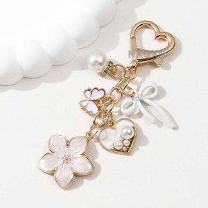 Pretty Flower Heart Pearl Bow Butterfly Enamel Keychain Lovely Plant <strong>Key</strong> <strong>Ring</strong> <strong>for</strong> <strong>Women</strong> Girls Good Gift Handmade Jewelry Set - Product Image 3