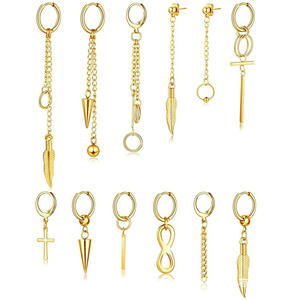 Pendientes de Aro con Colgante de Acero Inoxidable, Cadena Larga Negra, Conjunto de Joyería de Moda Unisex para Uso Diario - Product Image 2