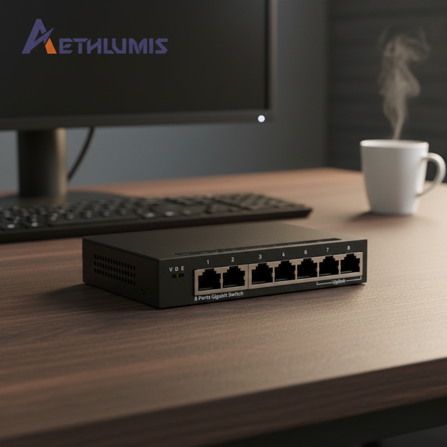 Efficient 8 Port Gigabit Network Switch Unmanaged Fanless Metal Housing Plug and Play Desktop for Home Office Business Network