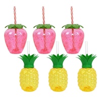 Gobelet de fête à la fraise 500 ml en plastique pour jus, lait, thé – Mignon, transparent, lumineux avec paille