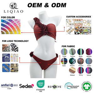 ملابس سباحة معتمدة من LIQIAO، تصميم OEM/ODM، بيكيني نسائي بكتف واحد مع كشكشة - ملابس سباحة للشاطئ بألوان/أقمشة/شعارات مخصصة - Product Image 1
