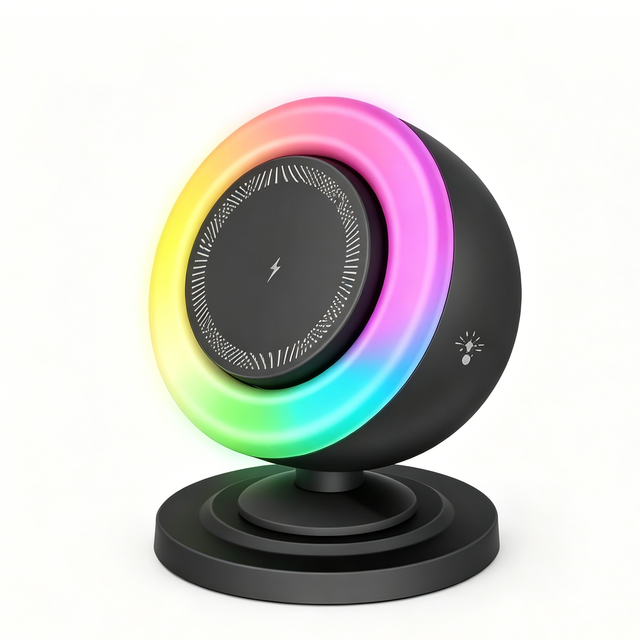 15W Multifunctional Wireless Charger Stand, 3-in-1 Charging Dock with Speaker, Black White ABS Desktop Charger