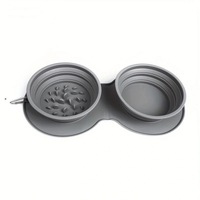 Bol double pliable en silicone pour animaux de compagnie, bol portable pour nourriture et eau pour chien, bol à alimentation lente pour animaux de compagnie pour les voyages