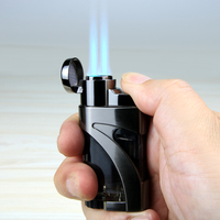 Briquet à double flamme personnalisé en alliage de zinc pour cigares, avec grand réservoir de carburant visible et bouton de réglage de la flamme – Vente en gros