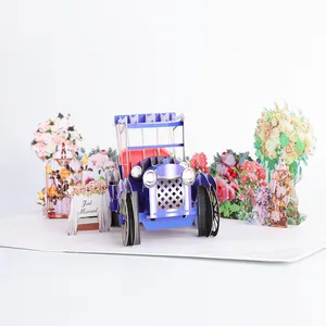 Hochzeits einladung karten 3d blaues Auto Pop-up-Karte handgemachtes Papier Geschenk 3d Grußkarten