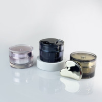 Emballage cosmétique bleu foncé de luxe, pot de crème pour le visage de 30 g et 50 g, pot en plastique cylindrique semi-transparent avec couvercle à spatule magnétique