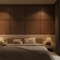 Panneau mural décoratif moderne en PVC WPC imitation bois, facile à nettoyer, idéal pour les travaux de finition murale de fond de chambre dans les grandes maisons.